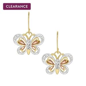 TRI COLR GOLD dainty butterfly pendant and earring